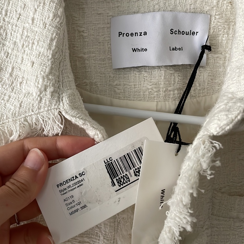 Proenza Schouler Cotton Tweed Crop Jacket Coat size 0 Ivory White - Picture 3 of 11
